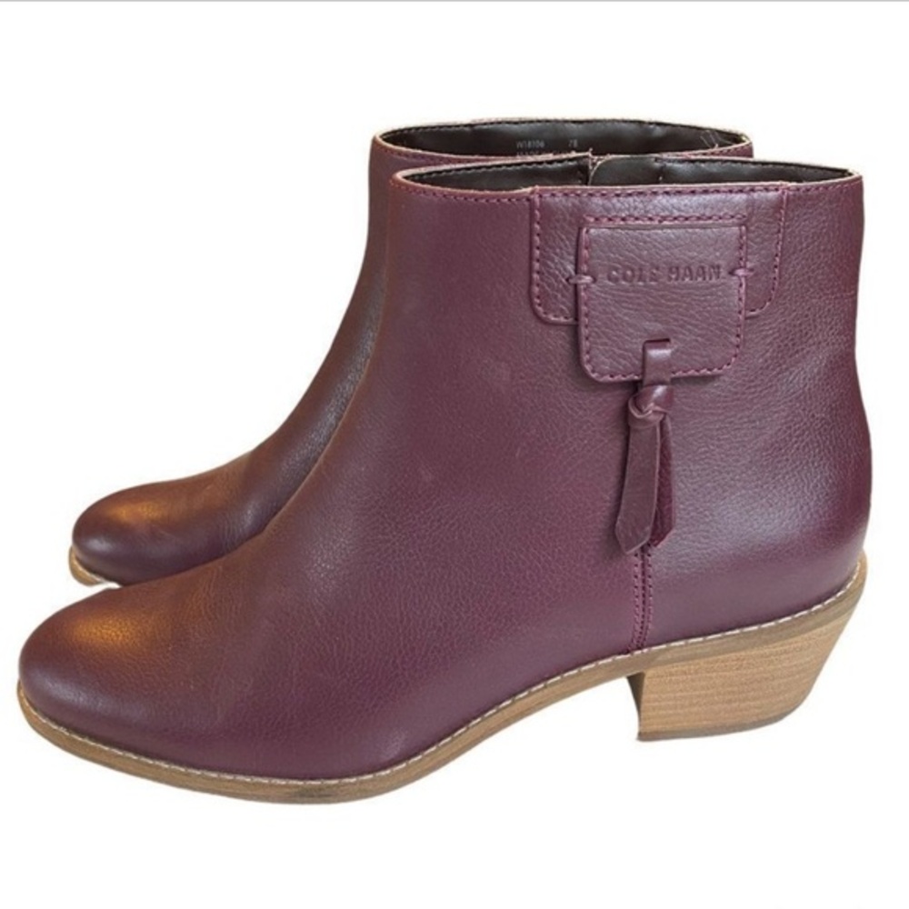 Cole Haan Red Ankle Boots with Smooth Leather and Low Stacked Heel